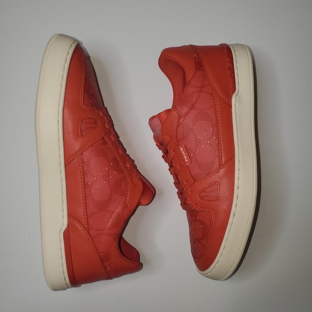 EUC Coach Low Top Sneakers Men's 10D Miami Red (Rare Color) Signature Logo C8965 - Picture 8 of 12